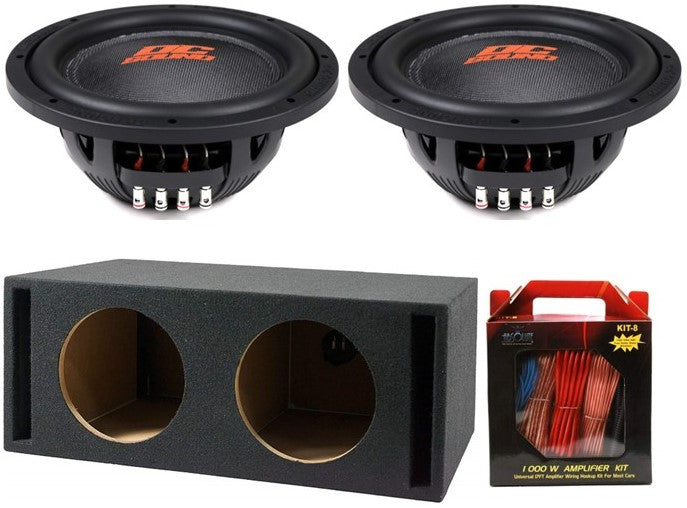 2 DC Sound DSW2500 12" Shallow-Mount Subwoofer 2500W + Ported Box + 8G Amp Kit
