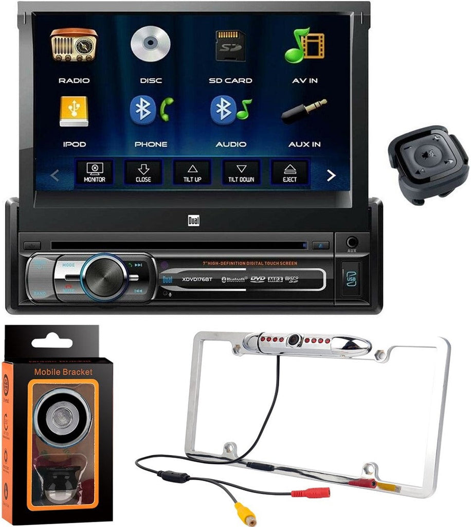 Dual Electronics XDVD176BT 7" LED Backlit Touchscreen LCD Single DIN Car Stereo + Absolute CAM1500S Rear Camera Back up + Magnet Phone Holder