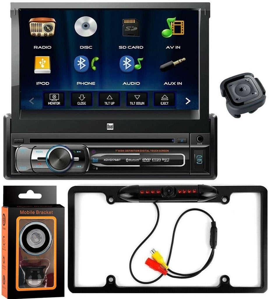 Dual Electronics XDVD176BT 7" LED Backlit Touchscreen LCD Single DIN Car Stereo + Absolute CAM1500 Rear Camera Back up + Magnet Phone Holder