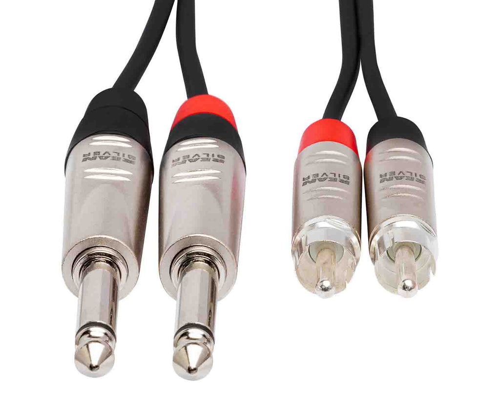 Hosa HPR-005X2, Dual 1/4" TS Male to Dual RCA Male Stereo Interconnect - 5 Feet