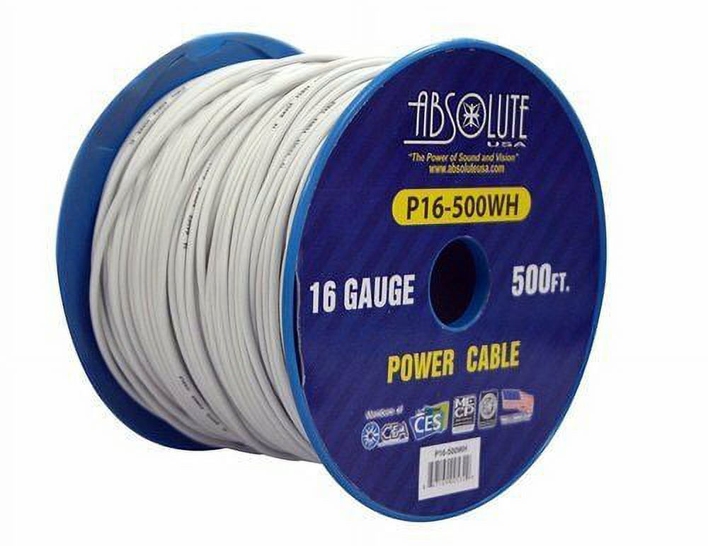 Absolute USA P16-500WH 16 Gauge 500-Feet Spool Power Wire Cable (White)