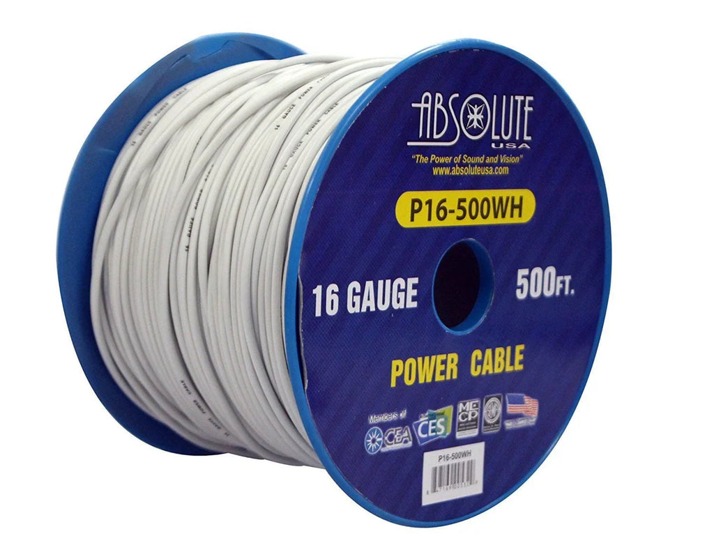 Absolute USA P16-500WH 16 Gauge 500-Feet Spool Power Wire Cable (White)