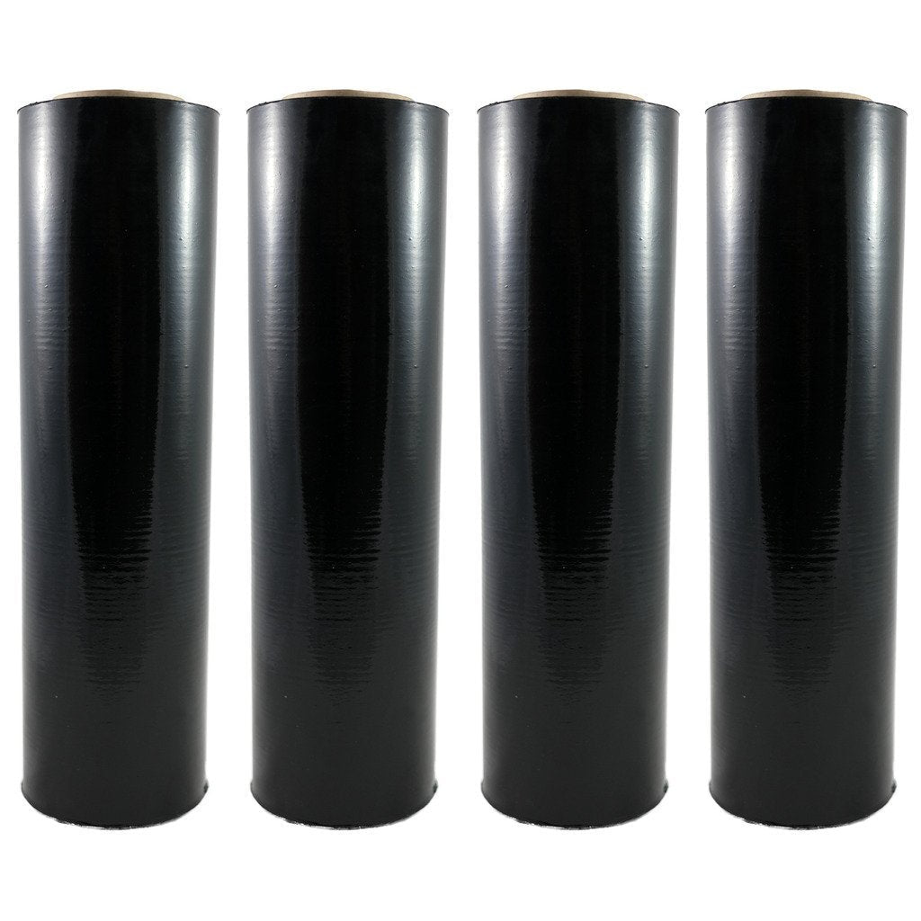 18" x 1500 80 Gauge 4 Rolls Pallet Wrap Stretch Film Hand Shrink Wrap 1500SQFT Black