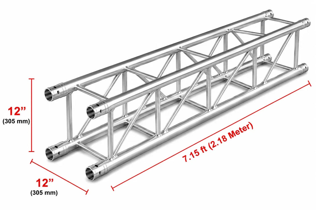 MR DJ DTSQ715 7.15' x 12" Universal Straight Square Tubing Box Aluminum Lighting Trussing Segment for Pro Lighting