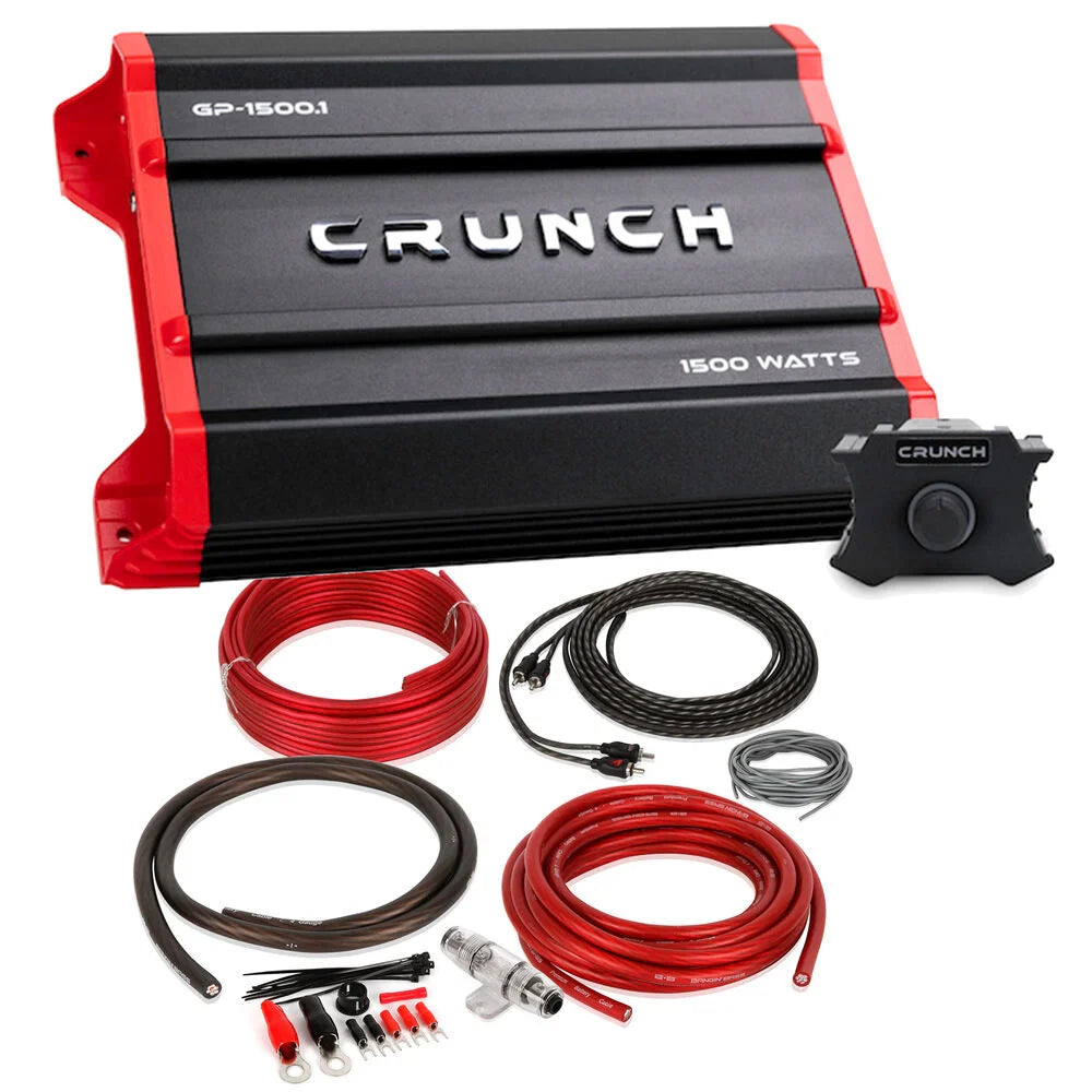 Crunch Ground Pounder GP-1500.4 1500W Max 4 Channel Class AB 1500 Watts Car Amplifier with 8 Gauge Amp Kit