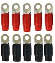Charger l&#39;image dans la galerie, Absolute U.S.A GRT0010 1/0 Gauge Crimp Ring Terminals Connectors 10-Pack (Red, Black)
