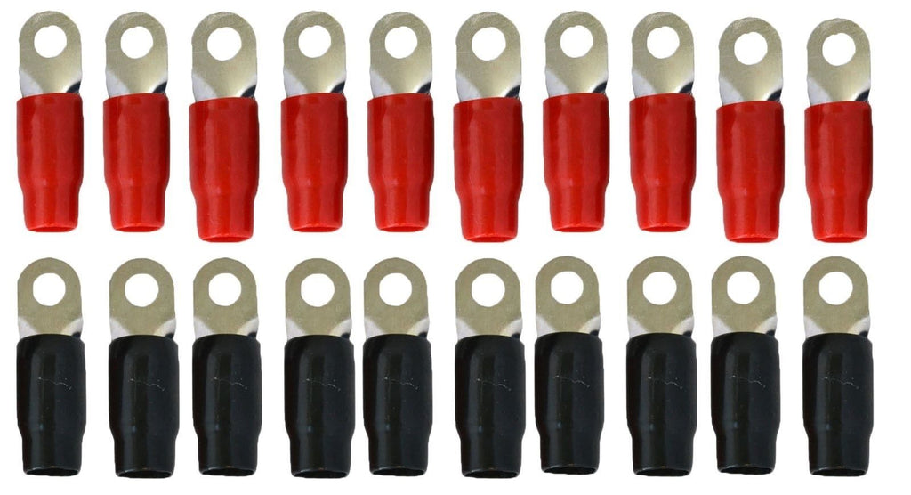 American Terminal 0 Gauge Ring Terminal 20 Pack 5/16" 1/0 AWG Wire Crimp Cable Red/Black