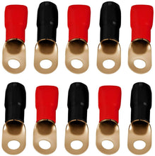 Load image into Gallery viewer, Absolute USA GRT00100 1/0 Gauge Crimp Ring Terminals Connectors 100-Pack (Red Black)