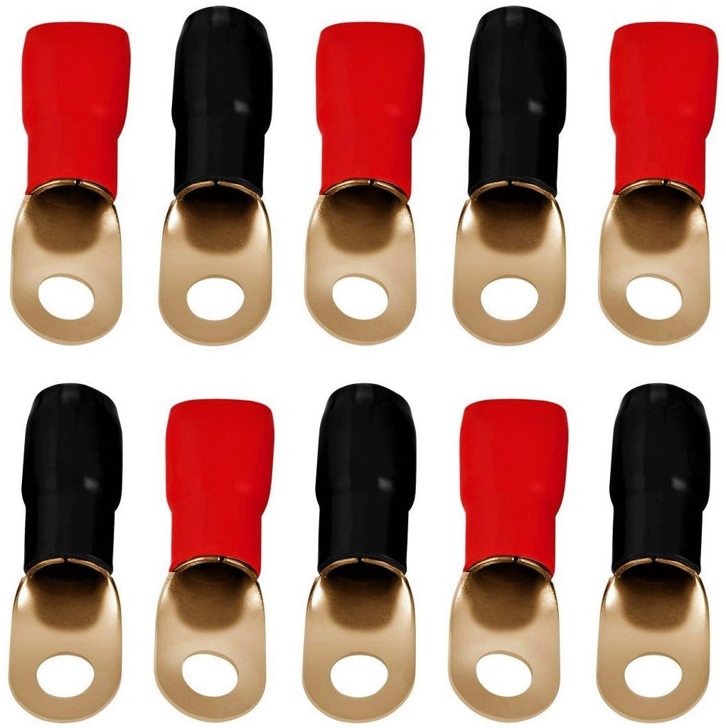 MK Audio GRT00100 50 Red 50 Black 1/0 Gauge Crimp Ring Terminals Connectors