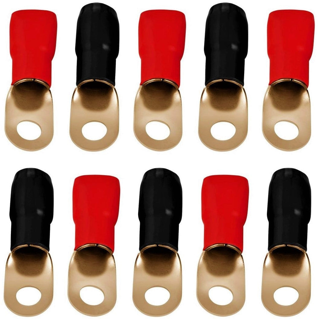 MK Audio GRT00-100 1/0 Gauge Crimp Ring Terminals Connectors 100-Pack Red/Black