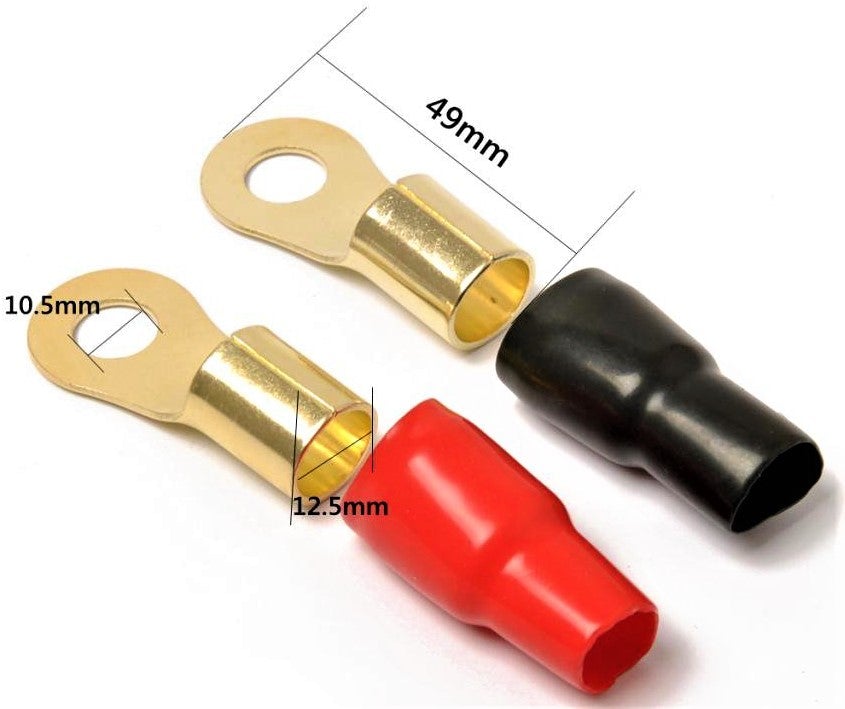 MK Audio GRT00-100 1/0 Gauge Crimp Ring Terminals Connectors 100-Pack Red/Black