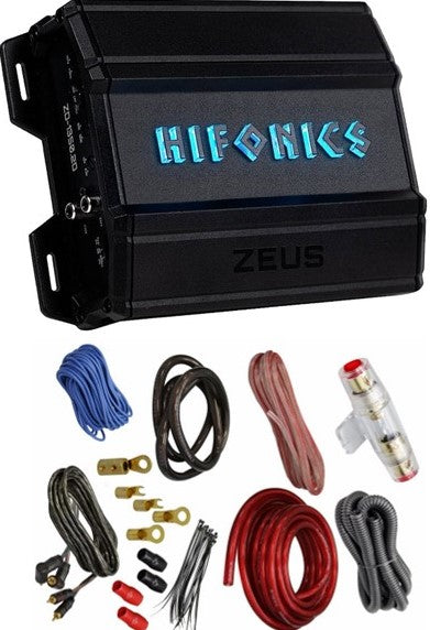 Hifonics ZD-1350.2D 1350W RMS Class-D 2-Channel Car Stereo Amplifier + 4 Gauge Amp Kit