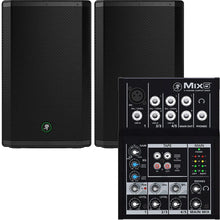 Load image into Gallery viewer, 2 Mackie Thrash215 15&quot; 1300 Watt Powered Active DJ PA Speakers + Mix5 Mixer