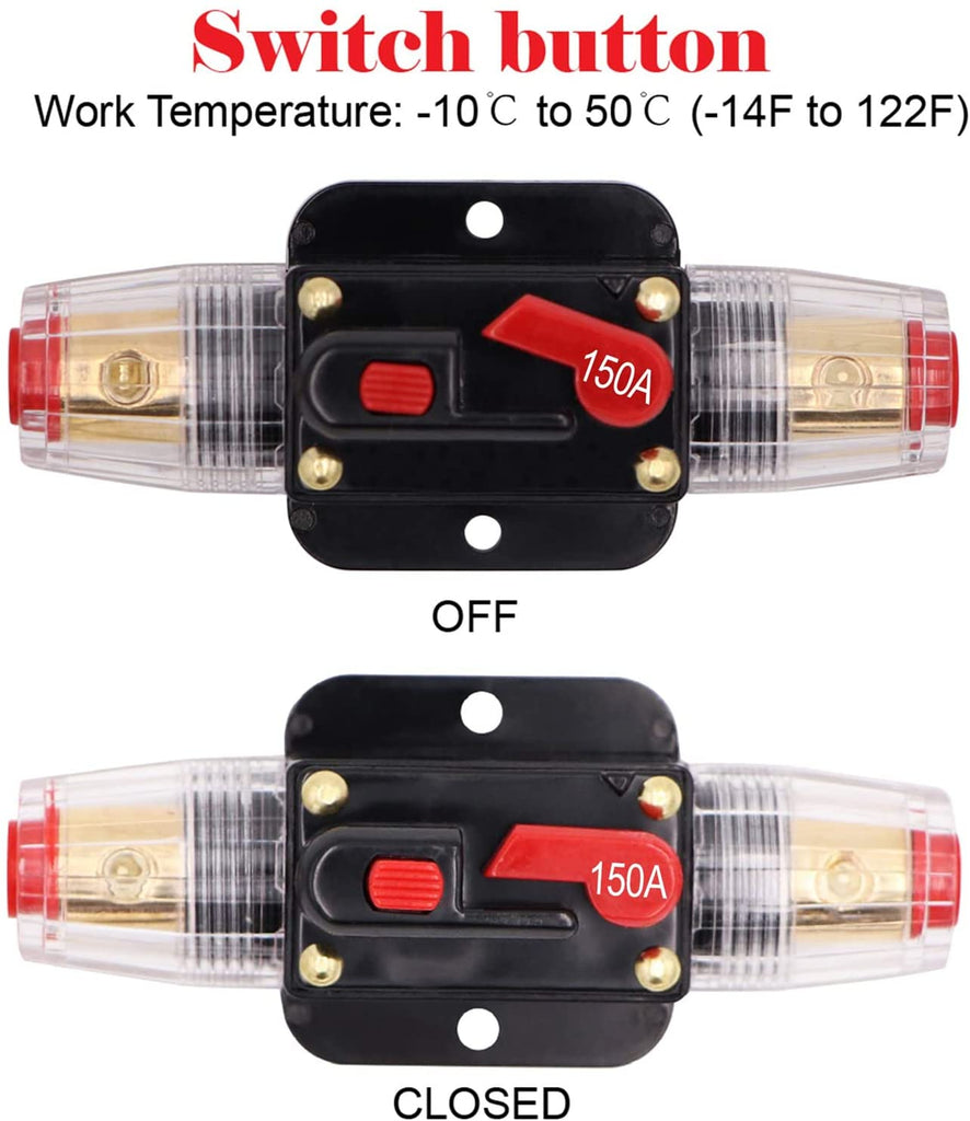 Absolute ICB150 4/8 AWG 150 Amp in-line Circuit Breaker with Manual Reset with Manual Reset Car Auto Marine Boat Stereo