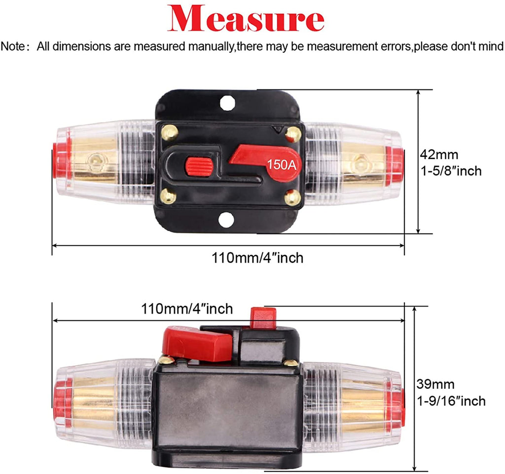 Absolute ICB150 4/8 AWG 150 Amp in-line Circuit Breaker with Manual Reset with Manual Reset Car Auto Marine Boat Stereo