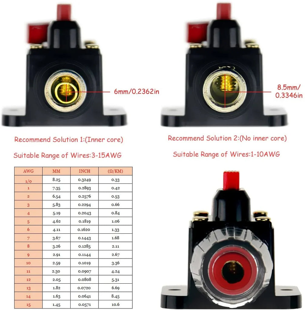 Absolute ICB250 4/8 AWG 250 Amp in-line Circuit Breaker with Manual Reset Car Auto Marine Boat Stereo