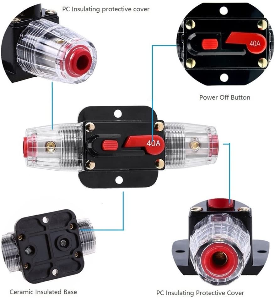 Absolute ICB250 4/8 AWG 250 Amp in-line Circuit Breaker with Manual Reset Car Auto Marine Boat Stereo