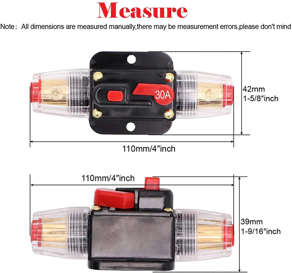 2 Absolute ICB30 4/8 AWG 30 Amp in-line Circuit Breaker Manual Reset with Manual Reset Car Auto Marine Boat Stereo