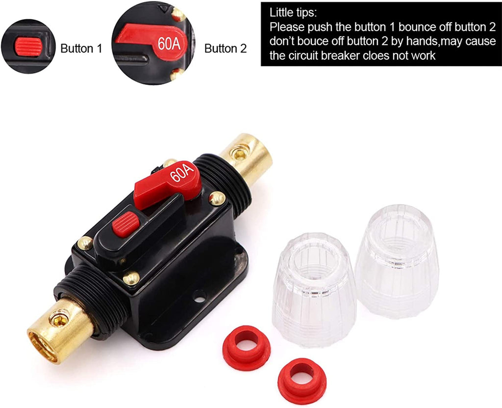 2 Absolute ICB60 4/8 AWG 60 Amp in-line Circuit Breaker with Manual Reset with Manual Reset Car Auto Marine Boat Stereo