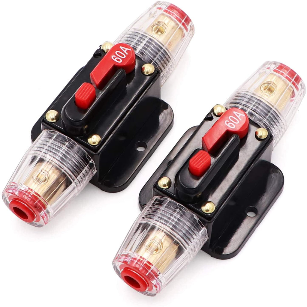 2 Absolute ICB60 60 Amp Circuit Breaker 4/8 AWG Inline Manual Reset Fuse Holder