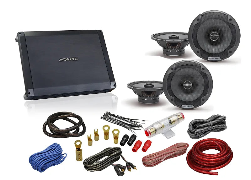 2 Alpine S2-S65 6.5" 480 Watt Car Audio Speakers+BBX-T600 2 Channel Amplifier + Absolute KIT4 4G Amp Kit