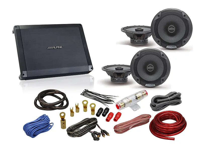 2 Alpine SPE-6000 6.5" 480 Watt Car Audio Speakers+BBX-T600 2 Channel Amplifier + Absolute KIT4 4G Amp Kit