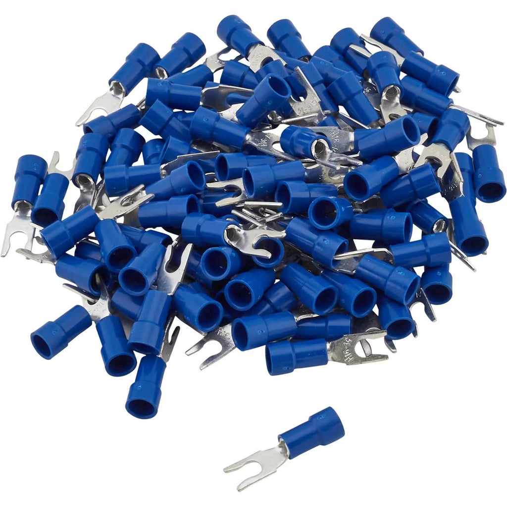 Install Bay BVST8 Blue Vinyl Spade Terminal 16-14 Gauge #8 Package of 100
