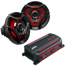 Load image into Gallery viewer, JVC KS-DR2004D 4-Channel Compact Digital Amplifier 200W RMS with 2 Pairs CS-DR620MBL 6.5&quot; Marine Speakers w/ Black Grills and LED lighting for Car, Marine, UTV and Motorcycle
