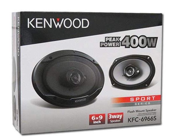 Kenwood KFC-6966S 6x9" 400-Watt 4-ohm Sport Series 3-Way Speakers + 6x9" Square MDF Black Carpet Box