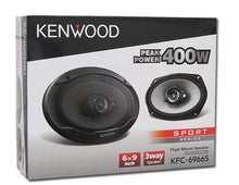 Load image into Gallery viewer, Kenwood KFC-6966S 6x9&quot; 400-Watt 4-ohm Sport Series 3-Way Speakers + 6x9&quot; Square MDF Black Carpet Box