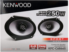 Load image into Gallery viewer, 1 Pair Kenwood Car KFCC6866S 6x8&quot; 500 Watt 2-Way Car Audio Coaxial Speakers Stereo