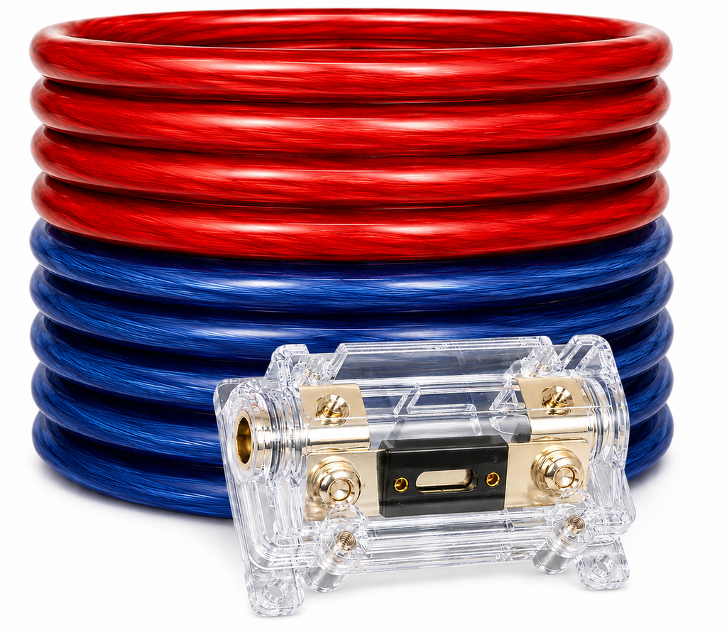 DC Sound CKIT025RBL 0 Gauge 50' Red/Blue Power/Ground Wire Amplifier Amp Kit