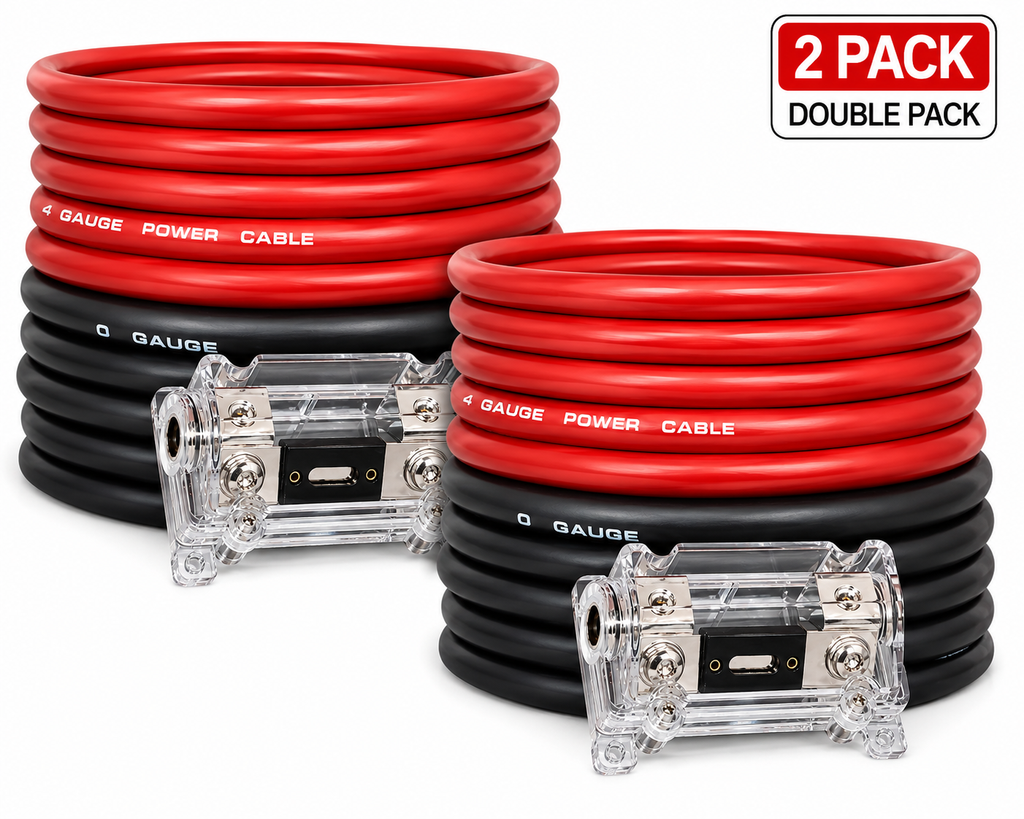 2 Absolute KIT025RB 0 Gauge 50' Red/Black Power/Ground Wire  Amplifier Amp Kit