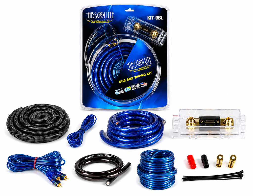 2 Absolute KIT0BL Complete 0 Gauge Blue Amp Kit with RCA Interconnect Cable Blue