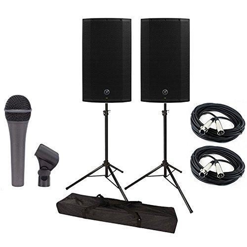 2 Mackie THUMP212 2 Thump Series 12" Powered Loudspeaker & MR DJ Speaker Stands Bag Mic XLR Cable Bundle