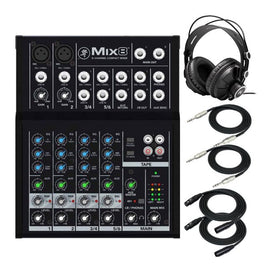 Mackie Mix8 8-Channel Compact Mixer Bundle with MR DJ Headphones, Two 1/4