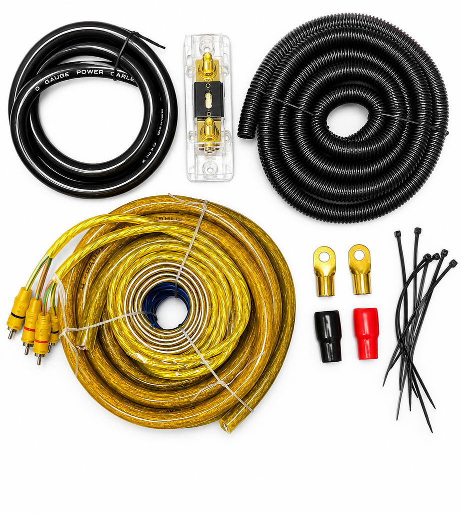 2 MK Audio MK-KIT0 1/0 Gauge Yellow Amplifier Installation Wiring Kit Complete 3000W Car Audio Amp Kit