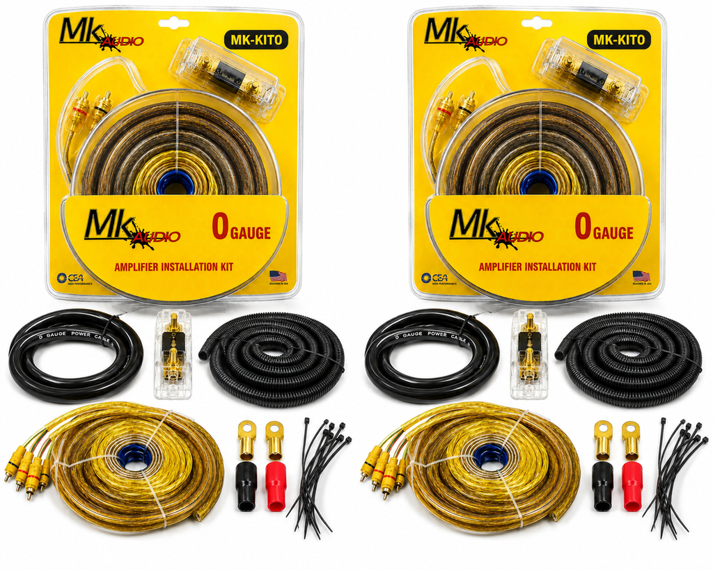 2 MK Audio MK-KIT0 1/0 Gauge Yellow Amplifier Installation Wiring Kit Complete 3000W Car Audio Amp Kit