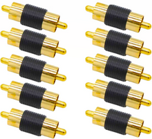 Charger l'image dans la galerie, 10 Pack Male to Male Gold RCA cable cord Coupler Joiner barrel Connectors