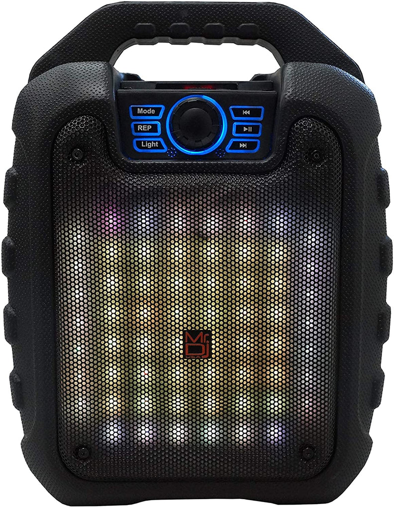 MR DJ DISCO 5.25" Portable Powerful PA Bluetooth Speaker Karaoke Machine with Sound Activated Lights, Battery Powered, FM Radio, USB/Micro SD Card, & LED Party Light