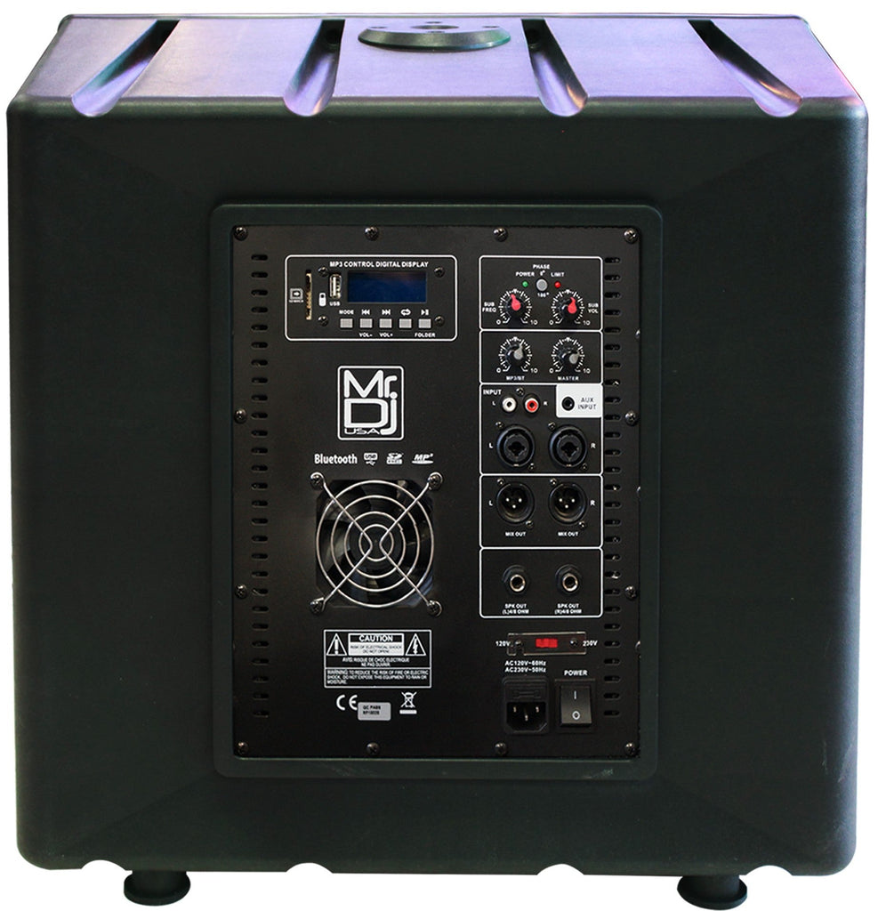 Mr Dj 18" PRO-SUB18BT 6000W PA DJ Club Powered Active Subwoofer Bluetooth & 2 Speaker Output