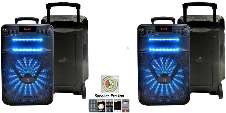 Pair of Mr Dj ART 12" Bluetooth Portable Speaker with Bluetooth/Rechargeable Battery and App Control
