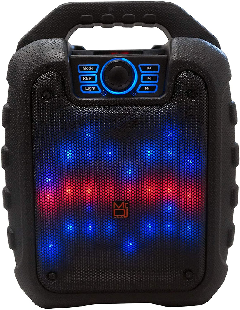 MR DJ DISCO 5.25" Portable Powerful PA Bluetooth Speaker Karaoke Machine with Sound Activated Lights, Battery Powered, FM Radio, USB/Micro SD Card, & LED Party Light