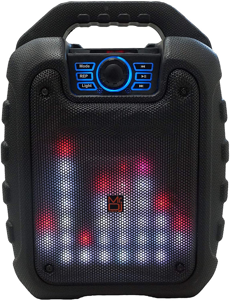 MR DJ DISCO 5.25" Portable Powerful PA Bluetooth Speaker Karaoke Machine with Sound Activated Lights, Battery Powered, FM Radio, USB/Micro SD Card, & LED Party Light