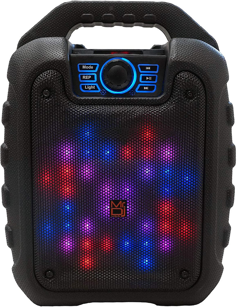 MR DJ DISCO 5.25" Portable Powerful PA Bluetooth Speaker Karaoke Machine with Sound Activated Lights, Battery Powered, FM Radio, USB/Micro SD Card, & LED Party Light