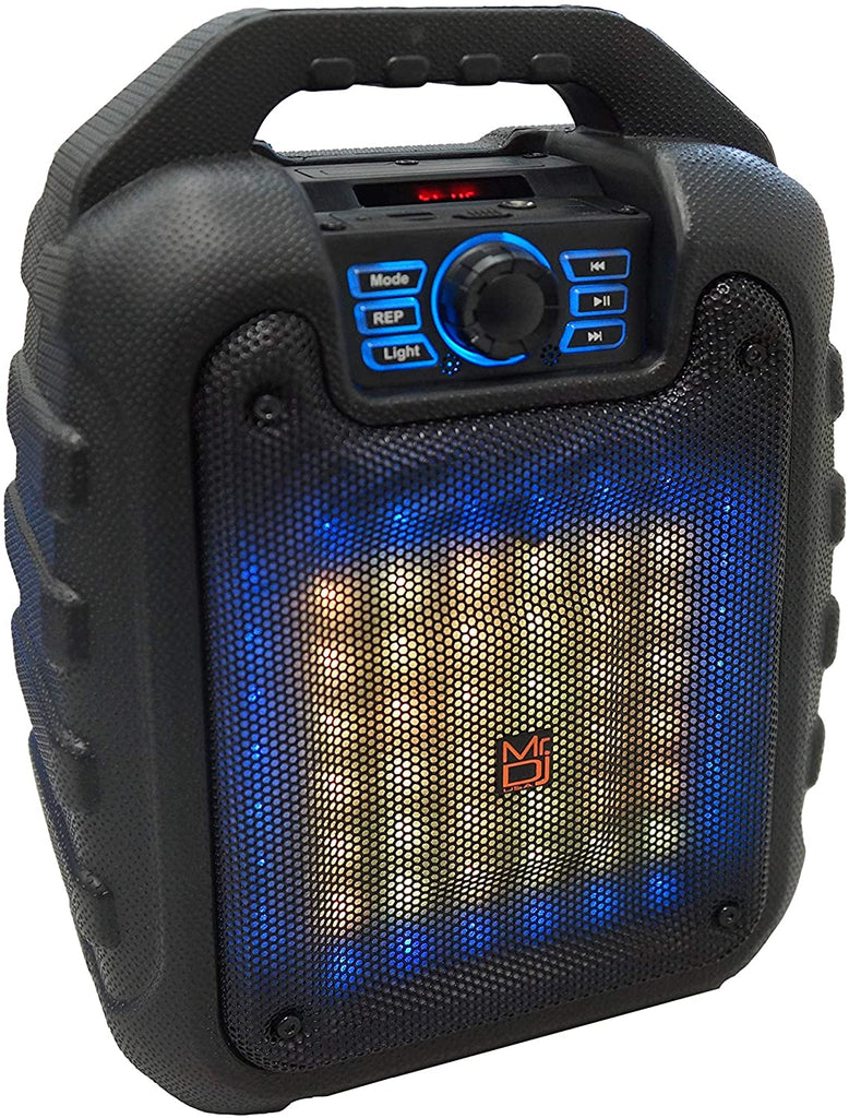 MR DJ DISCO 5.25" Portable Powerful PA Bluetooth Speaker Karaoke Machine with Sound Activated Lights, Battery Powered, FM Radio, USB/Micro SD Card, & LED Party Light