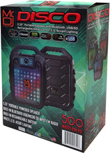 Load image into Gallery viewer, MR DJ DISCO 5.25&quot; Portable Powerful PA Bluetooth Speaker Karaoke Machine with Sound Activated Lights, Battery Powered, FM Radio, USB/Micro SD Card, &amp; LED Party Light