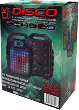 Load image into Gallery viewer, Pair of MR DJ DISCO 5.25" Portable Powerful PA Bluetooth Speaker Karaoke Machine with Sound Activated Lights, Battery Powered, FM Radio, USB/Micro SD Card, &amp; LED Party Light