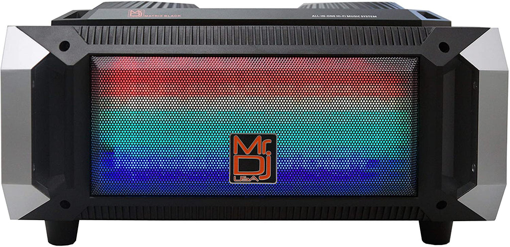 Mr. Dj Matrix Black Bluetooth Speaker<br/>Wireless Bluetooth Speaker Karaoke Machine with Sound Activated Lights, FM Radio, USB/Micro SD Card, & LED Party Light Perfect for Party