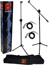 Load image into Gallery viewer, MR DJ MS700PKG 2 Microphone Stands Adjustable Boom Stage or Instrument with Mic Holder Clips &amp; Carry Bag &amp; 2 25&#39; Cable